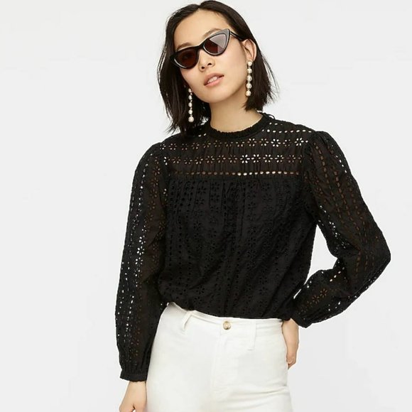 J.Crew NWT Aqua Ditsy Eyelet Tie-Back Top size S - Picture 3 of 10